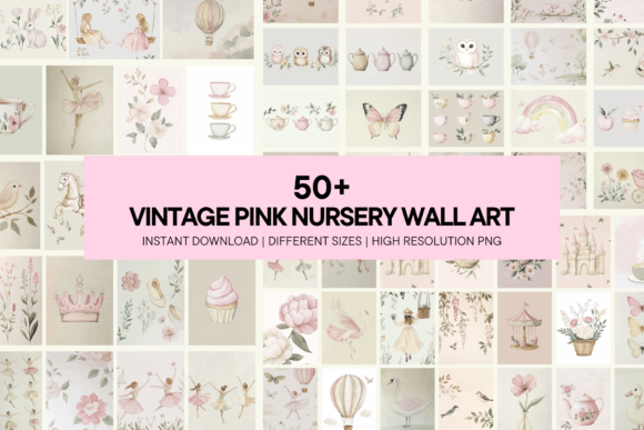 Download Vintage Pink Prints Nursery Wall Art - Premium Resources